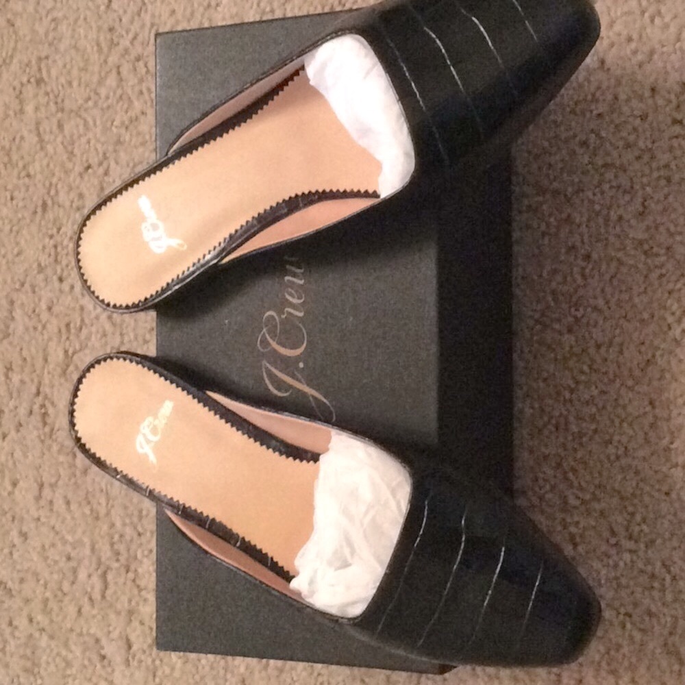 NIB J Crew Crocodile Embossed Leather Mules 6.5 M